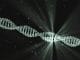 一条黑色背景的霓虹白色DNA链